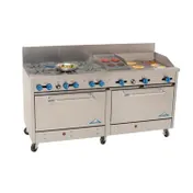 Comstock-Castle 2F330-18-1.5RB 72" Gas Restaurant Range w/ (6) Open Burners, (1) 18" Griddle, (1) 18" Charbroiler, (2) Standard Ovens, 298.000 BTU 1 image