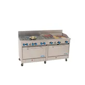 Comstock-Castle 2F330-24-1RB 72" Gas Restaurant Range w/ (6) Open Burners, (1) 12" Griddle, (1) 24" Charbroiler, (2) Standard Ovens, 300.000 BTU 1 image