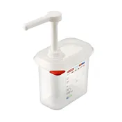 Carlisle 01362 Araven Sauce Dispenser, 1.5 Qt., 6-7/8"L x 4-1/4"W x 7-1/2"H, PP Pump, ColorClip 1 image