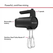 KitchenAid KHMR762BM Kitchenaid Go Cordless Hand Mixer, Black Matte, (Battery Included) 4 image