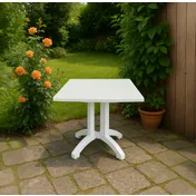 Grosfillex UT375004 36x36 Square Outdoor Table, White Resin Top, Balcony Pedestal Base, UV Resistant 5 image