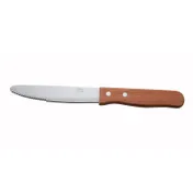 Winco KB-15W Jumbo 10" OAL Steak Knife, 5" Stainless Blade, Round Tip, Oak Wood Handle - 1 Dozen 1 image