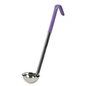 Winco LDC-2P 2 Oz. Allergen Free Purple Handle One-Piece Stainless Steel Ladle 1 image