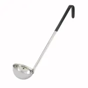 Winco LDC-6 Stainless Steel 15 1/2" 1 Piece 6 oz. Serving Ladle w/ Black PVC Coated Handle 1 image