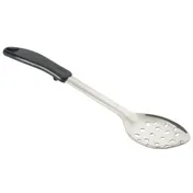 Winco BHPP-13 13" Standard Duty Perforated Stainless Steel Basting Spoon with Black Handle 1 image