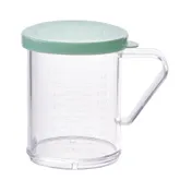 Winco PDG-10G 10 Oz. Clear Polycarbonate Dredge with Snap-On Green Lid 1 image