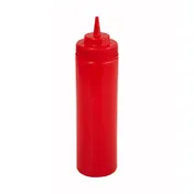 Winco PSW-24R Squeeze Bottle - 24 oz Wide-Mouth BPA-Free Plastic, Red Color, Single Tip - 6/Pack 1 image