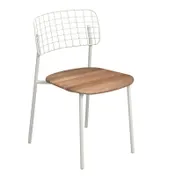 emuamericas E615T Lyze Stacking Side Chair, Outdoor/Indoor, Stainless Steel Grid Back, Teak Wood Seat, Aluminum Frame 1 image