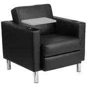 Flash Furniture BT-8219-BK-GG George Guest Chair, Black LeatherSoft, 360° Tablet Arm, Chrome Feet 1 image