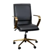 Flash Furniture GO-21111B-BK-GLD-GG James Mid-Back Office Chair, 18-21.75" Adjustable Seat Height, 300 lb, LeatherSoft Upholstery, Brushed Gold Arms 1 image