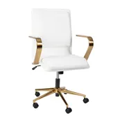 Flash Furniture GO-21111B-WH-GLD-GG James Mid-Back Office Chair, 18-21.75" Adjustable Seat Height, 300 lb, LeatherSoft Upholstery, Brushed Gold Arms 1 image