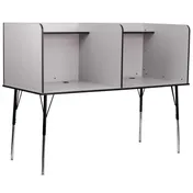 Flash Furniture MT-M6222-DBLSC-GRY-GG Double Study Carrel, Nebula Grey Finish, Height Adjustable Legs, Wire Management Grommet 1 image