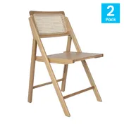 Flash Furniture SK-220905-NAT-GG Galene Folding Chair, Cane Rattan Back, Solid Wood Frame & Seat, Natural Finish 1 image