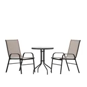 Flash Furniture TLH-0701303C-BN-GG Brazos 3 Piece Outdoor Patio Dining Set, 23.75" Round Tempered Glass Table, 2 Brown Flex Comfort Stack Chairs 1 image