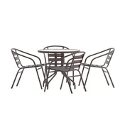 Flash Furniture TLH-072RD-017CBZ4-GG Lila 31.5" Glass Top Outdoor Table Set with 4 Bronze Aluminum Slats 1 image