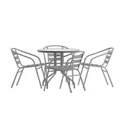 Flash Furniture TLH-072RD-017CSV4-GG Lila 31.5in Glass Top Metal Table Set with 4 Silver Aluminum Slat Stack Chairs 1 image