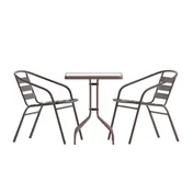 Flash Furniture TLH-0731SQ-017CBZ2-GG Lila 23-1/2" Square Glass Top Metal Table with 4 Bronze Aluminum Slat Stack Chairs 1 image
