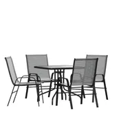 Flash Furniture TLH-073A2303C-GY-GG Brazos 5 Piece Outdoor Patio Dining Set with 31.5" Square Tempered Glass Table and 4 Gray Flex Comfort Stack Chairs 1 image