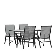 Flash Furniture TLH-089REC-303CGY4-GG Brazos 5 Piece Outdoor Patio Dining Set, 55" Tempered Glass Table, 4 Gray Flex Comfort Chairs 1 image