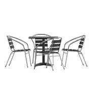 Flash Furniture TLH-ALUM-28SQ-017BK4-GG Lila 27.5 Square Aluminum Table Set with 4 Black Slatted Chairs 1 image