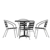 Flash Furniture TLH-ALUM-32SQ-017BK4-GG Lila 31.5" Square Aluminum Table Set with 2 Black Slat Back Chairs 1 image