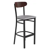Flash Furniture XU-DG6V6GYV-WAL-GG Bar Stool, 500 lb, Gray Vinyl Seat, Wooden Boomerang Back, Black Frame 1 image