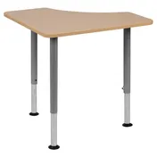 Flash Furniture XU-SF-1003-NAT-A-GG Billie Triangular Student Desk, 32"W x 20.5"D, Adjustable 24-33"H, Natural Finish, Powder Coated Legs 1 image