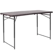 Flash Furniture DAD-LF-122Z-GG Folding Table, 23.5" x 48.25" x 21.5"-29.5" Adjustable Height, Rectangular, Brown Wood Grain Plastic Top, 220 lbs Capacity, Gray Powder Coated Locking Legs 1 image