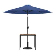 Flash Furniture XU-DG-UH8100-UB19BNV-GG Table Set, 35" Teak Top, Steel Frame, 30" x 35", Navy Umbrella & Base 1 image