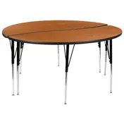 Flash Furniture XU-GRP-A60-HCIRC-OAK-T-A-GG 60" 2-Piece Table, Height 21-1/4"-30-1/4", Oak Laminate Top, Black Edge, Steel Legs, Nylon Glides 1 image