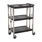 CAC China BTCF-30S Utility Cart, 30x16-1/2x36in, 3-Tier 350 lb, Black 18/8 Stainless, 4 Casters w/ Brakes, Set 1 image
