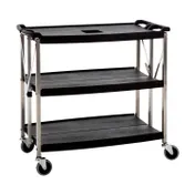 CAC China BTCF-39S Util Cart, 39L x 20-3/4W x 36H, 3-Tier, 350 lbs, Blk Plast/Stainless, Braked Casters 1 image