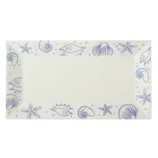 CAC China ATC-RT51-AW Seashell Platter, 14-1/2"L x 8-1/4"W x 1-1/4"H, Ceramic, Blue Rim/White - Dozen 1 image