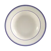 CACChina BLU-3 Blue Line Soup Plate, 10 Oz., 9" Dia. x 2" H, Round, Ceramic, Blue - Dozen 1 image