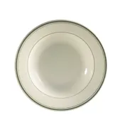 CAC China GS-3 Greenbrier Soup Plate, 9" Dia, 10oz, 2" H, Green Band/White, Stoneware, 1 Dozen 1 image