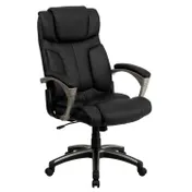 Flash Furniture BT-9875H-GG Office Chair, 250 lb, Black LeatherSoft, AdjHt, Padded Arms, Casters, Nylon Base 1 image