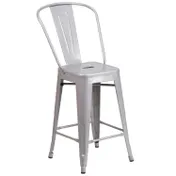Flash Furniture CH-31320-24GB-SIL-GG Counter Height Bar Stool, 500 lb, Silver, Galvanized Steel, Armless, Cut Out Back 1 image