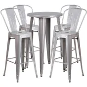 Flash Furniture CH-51080BH-4-30CAFE-SIL-GG 24" Round Table & 4 Bar Stool Set, 41"H, Silver, Powder Coat Finish 1 image