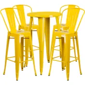 Flash Furniture CH-51080BH-4-30CAFE-YL-GG 24" Round Table & 4 Bar Stool Set, 41"H, Yellow, Powder Coat Finish 1 image