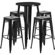 Flash Furniture CH-51080BH-4-30SQST-BK-GG 24" Round Table & 4 Bar Stool Set, 41"H, Black Powder Coat, Square Seats 1 image