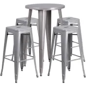 Flash Furniture CH-51080BH-4-30SQST-SIL-GG 24" Round Table & 4 Bar Stool Set, 41"H, Silver, Powder Coat Finish 1 image