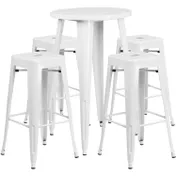 Flash Furniture CH-51080BH-4-30SQST-WH-GG 24" Round Table & 4 Bar Stool Set, 41"H, White Powder Coat Finish 1 image