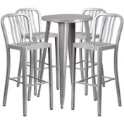 Flash Furniture CH-51080BH-4-30VRT-SIL-GG 24" Round Table & 4 Bar Stool Set, 41"H, Silver, Powder Coat Finish 1 image