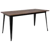 Flash Furniture CH-61010-29M1-BK-GG 60" Rectangular Dining Table, Walnut Elm Wood Top, Black Galvanized Steel Frame 1 image