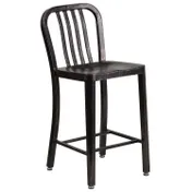 Flash Furniture CH-61200-24-BQ-GG Counter Height Bar Stool, 500 lb, Metal Slatted Back, Black & Antique Gold 1 image