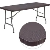 Flash Furniture DAD-YCZ-172-GG Folding Table, 67-1/2"W x 32-1/2"D x 28-3/4"H, Brown Plastic Rattan Edge, 330 lbs, Rectangular, Indoor/Outdoor 1 image