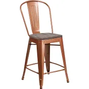 Flash Furniture ET-3534-24-POC-WD-GG Counter Height Bar Stool, 500 lb. Capacity, Copper Finish, Wood Seat, Metal Back 1 image