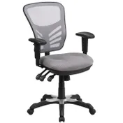 Flash Furniture HL-0001-GY-GG - Swivel Task Chair, Adjustable Height, 250 lb, Mesh, Nylon Base, Arms, Lumbar 1 image
