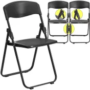 Flash Furniture RUT-I-BLACK-GG Folding Chair, 500 lb, Black Plastic Back & Seat, Steel Frame, White, Nesting 1 image