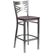 Flash Furniture XU-6F8B-CLR-BAR-WALW-GG Hercules Series Restaurant Bar Stool, Metal X Back, Walnut Finish Seat, 18 Gauge Steel Frame 1 image